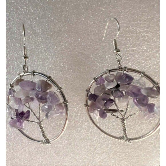 Gemstone Tree of Life Earrings -Multiple Stones Available - Your Choice - Picture 3 of 7